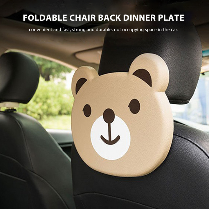 Unisex car tray with fun cartoon design, foldable for easy storage. Perfect travel gear for kids' car snacks.