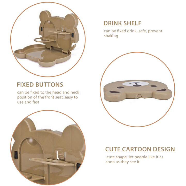 Cartoon dinner plate for car backseat, a foldable and sturdy car tray for road trips. Auto accessory.