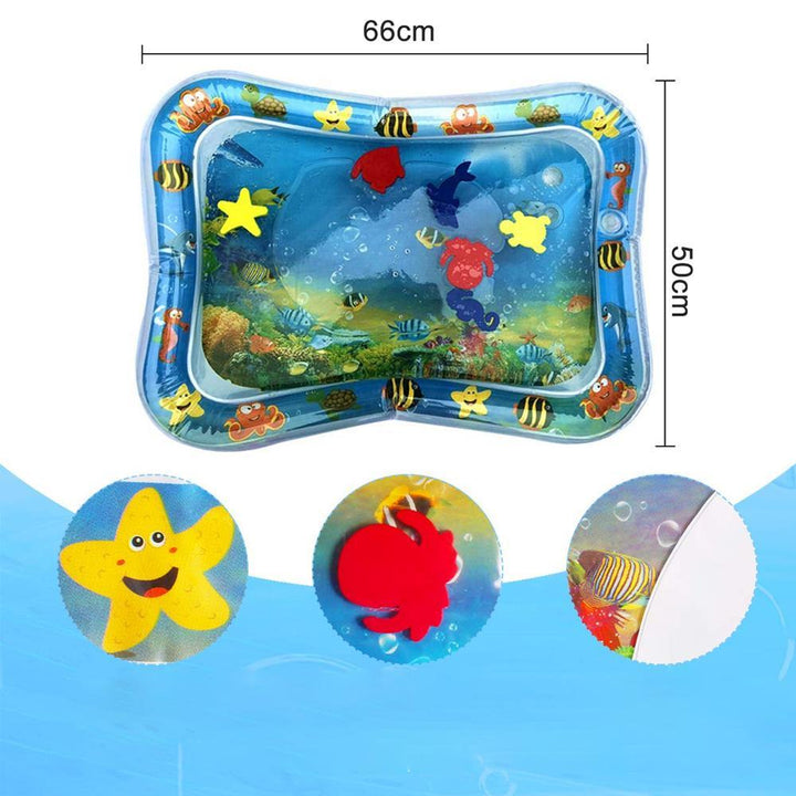Overhead shot of a full interactive pet water play mat, ready for a cat's water play session