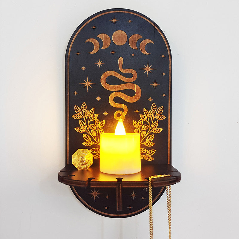 Functional celestial altar shelf for crystals & pendulums, adding a mystical touch to any room