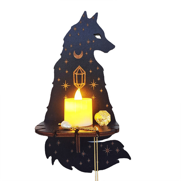 Handcrafted celestial altar shelf with pendulum holder hooks, for crystal organization & display