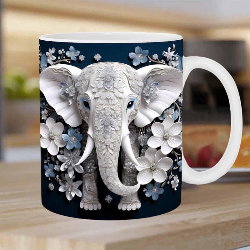 Durable ceramic elephant-themed coffee mug, perfect personalized gift, 12 oz. Keywords: giftmug, coffeecup, homeware.