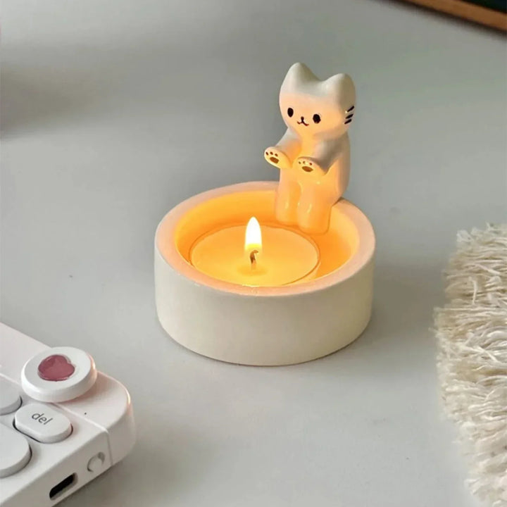 Elegant cat decor candle holder, a delightful gift for cat lovers, crafted from sturdy gypsum