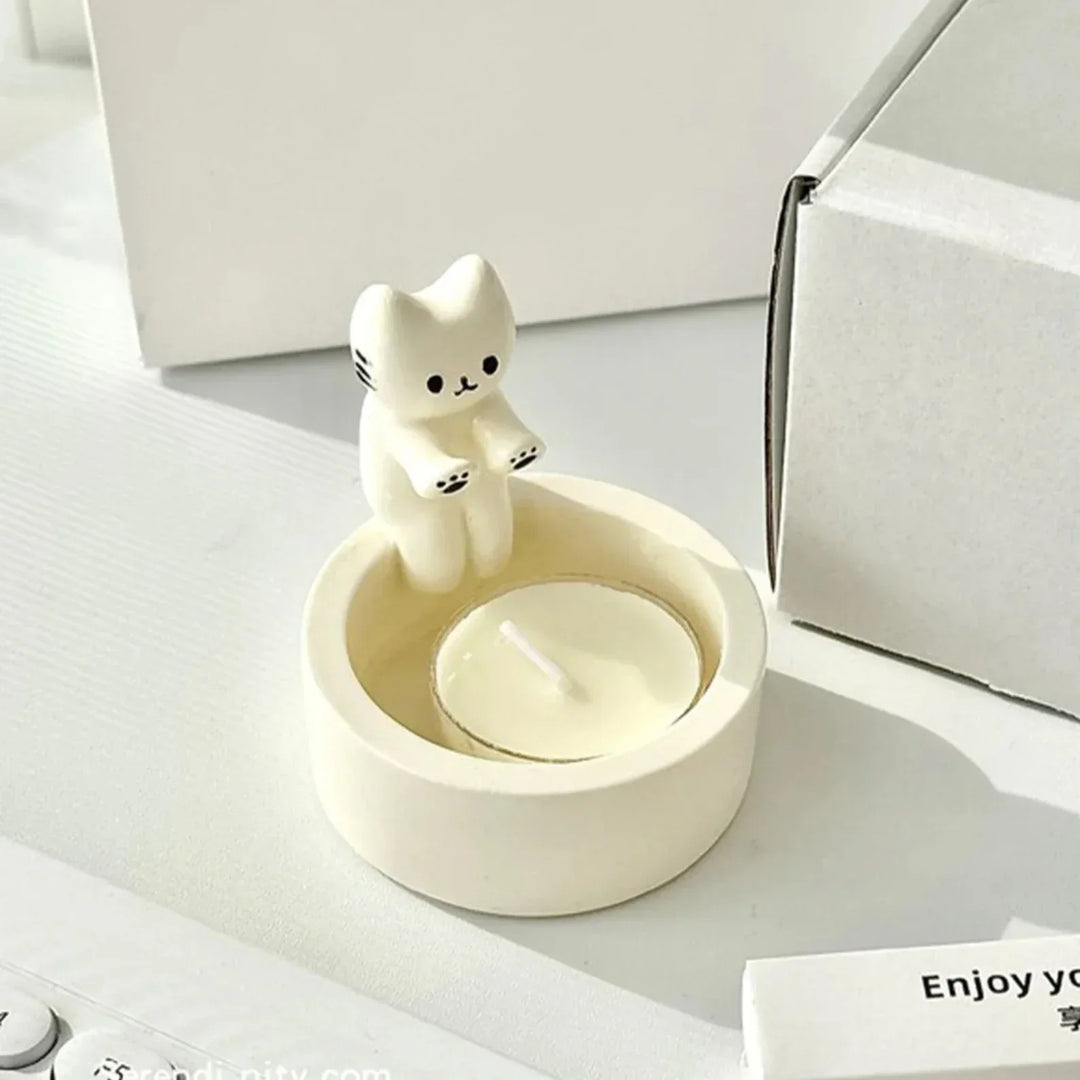 Detailed gypsum cat figurine, designed as a beautiful candle holder for cat lovers & home decor