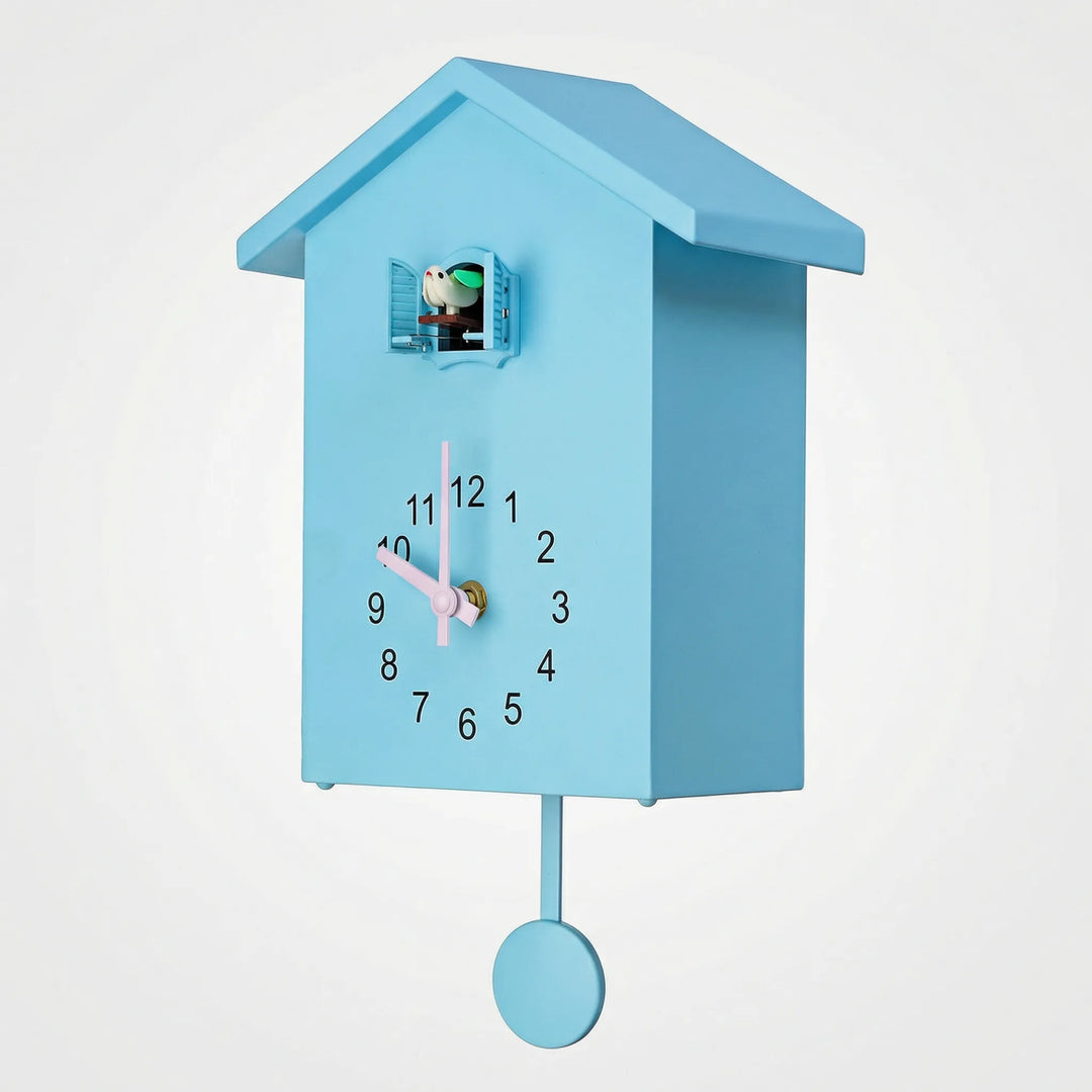 Modern cuckoo wall clock, quiet timepiece, ideal living room home decor accent.