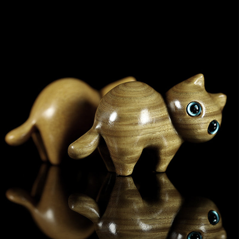 Rustic wooden cat decoration, hand-carved with smooth finish, great for home