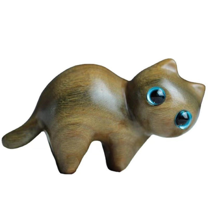 Detailed wooden cat carving, perfect desktop ornament and gift for cat lovers