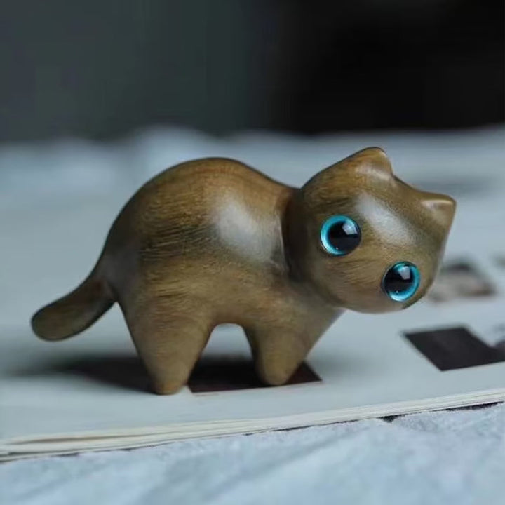 Unique cat figurine in wood, hand-carved and perfect as a gift or decor accent