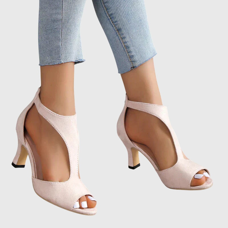 Versatile women's block heel sandals, peep toe & cut-out design, perfect for dressy or casual wear.