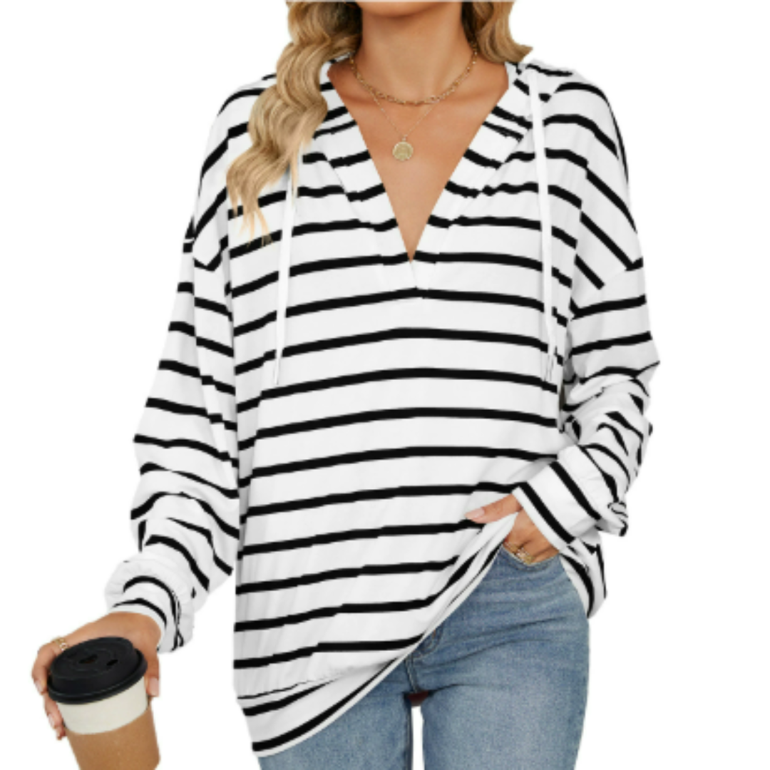 Modern women's pullover hoodie. Flattering fit, chic and comfortable long sleeve for everyday casual fashion.