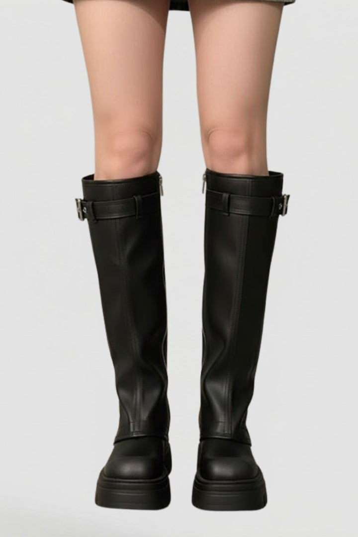 Black or brown knee-high platform boots for women, offering chic style and warmth in winter.