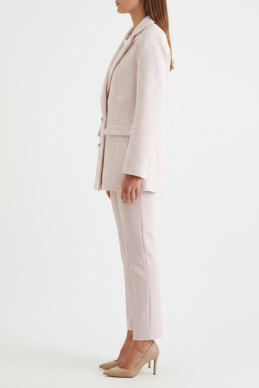 Stylish pink tailored blazer for women. A professional, modern, and feminine jacket for workwear or elegant spring outfits.