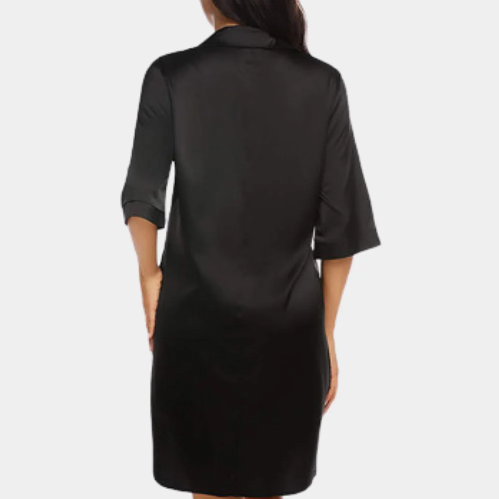 Comfortable women's button-down mini dress. Perfect as sleep shirt, beach coverup, or chic casual loungewear.