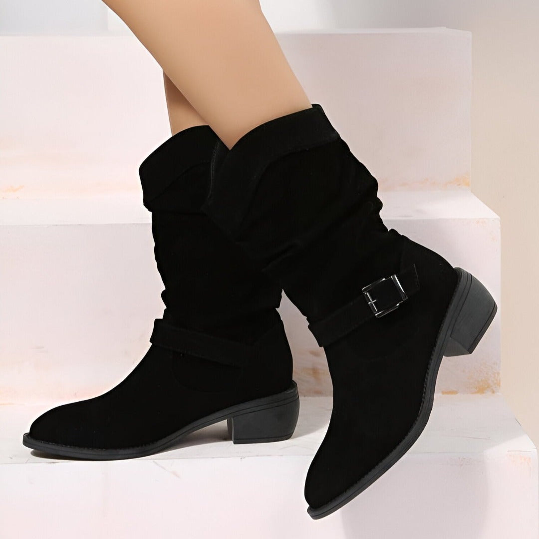 Comfortable women's ruched ankle boots, cushioned with an easy side zip for effortless chic style.