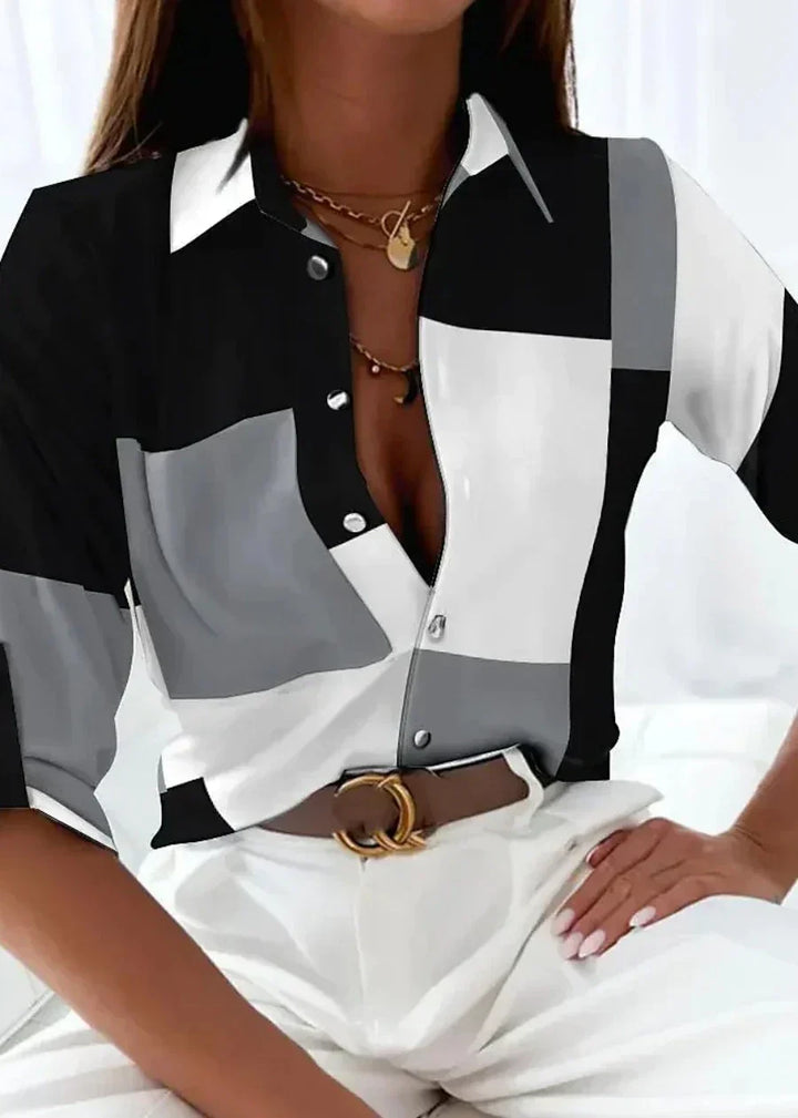 Versatile women's printed short sleeve top, ideal for everyday casual wear or stylish office fashion.