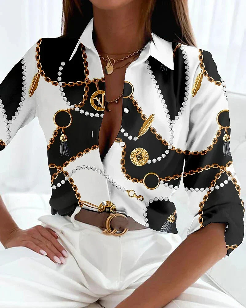 Elegant women's short sleeve printed blouse, a chic and comfortable fashion top for various occasions.