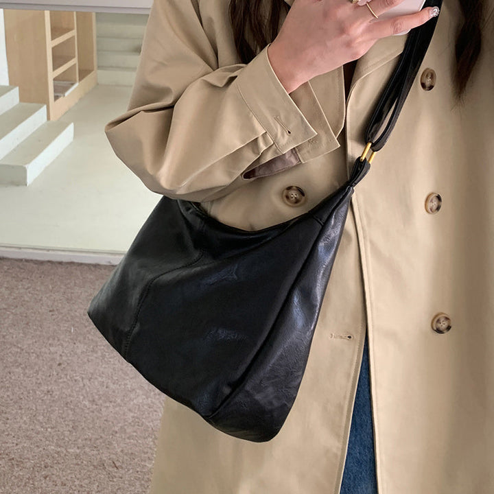 Solid Black PU Leather Crossbody Bag, Women's Chic Shoulder Handbag for Everyday