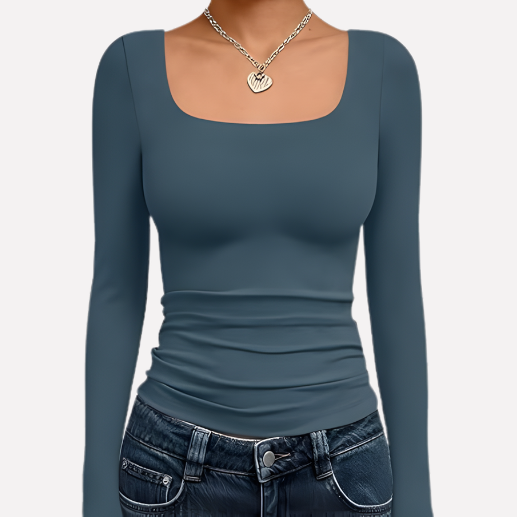 Chic women's long sleeve square neck crop top, perfect for everyday fashion. Solid & trendy style.