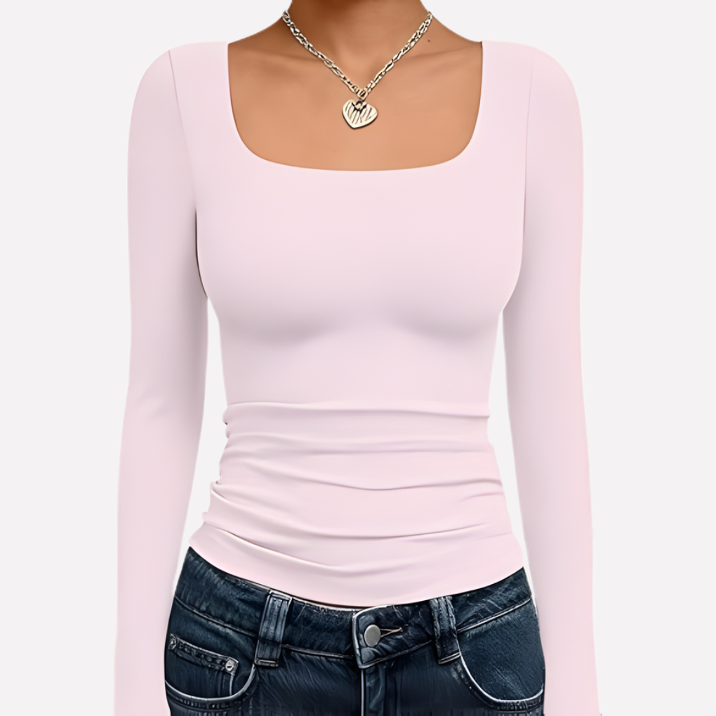 Stylish women's crop top with a square neck and long sleeves. Ideal for trendy casual and everyday wear.