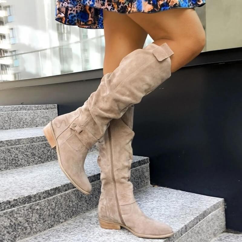 Chic women's suede-look ankle boots with comfortable block heel. Perfect for fall & winter fashion.