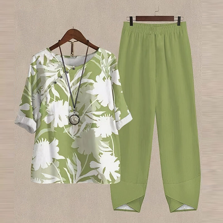 Versatile women's summer two-piece set: button-down top & palazzo pants. Ideal for resort wear or casual outings.