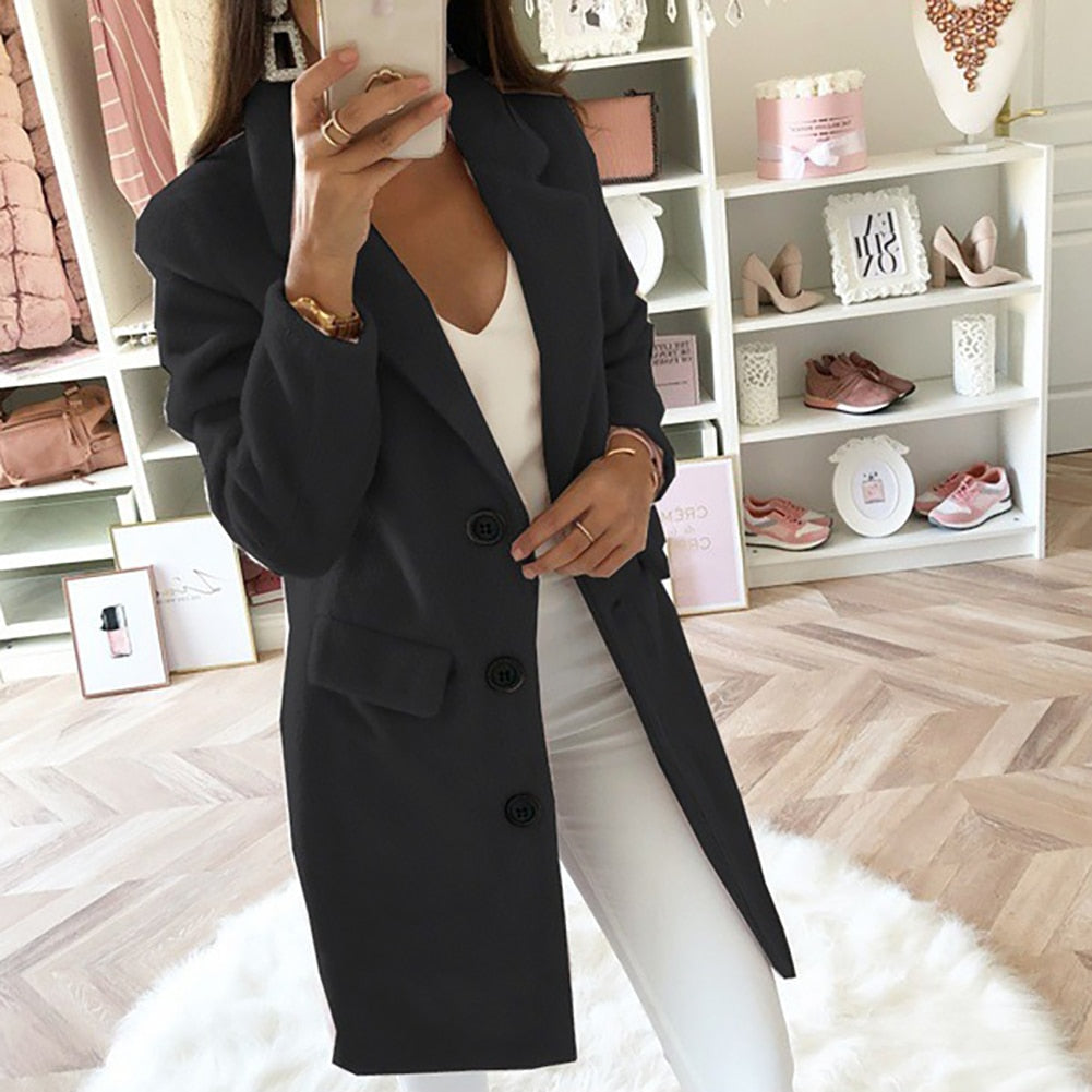 Chic women's tailored blazer jacket, perfect for versatile business casual office wear or elegant leisure outfits.