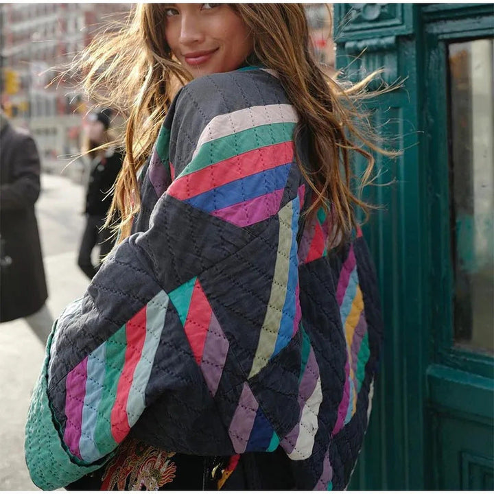 Elegant women's long sleeve knit jacket with vintage flair. Cozy and fashionable outerwear for cooler autumn days.