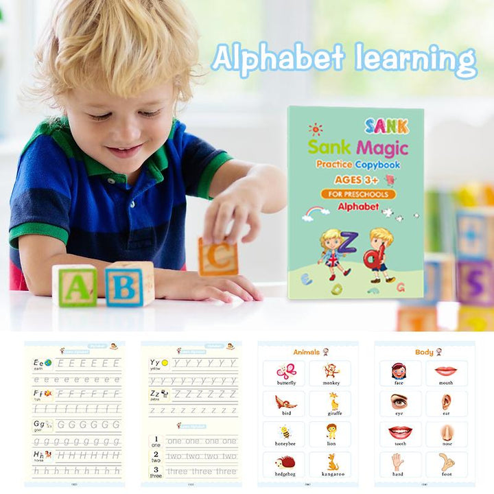 A selection of magic calligraphy copybooks for children, designed for continuous reusable handwriting practice.