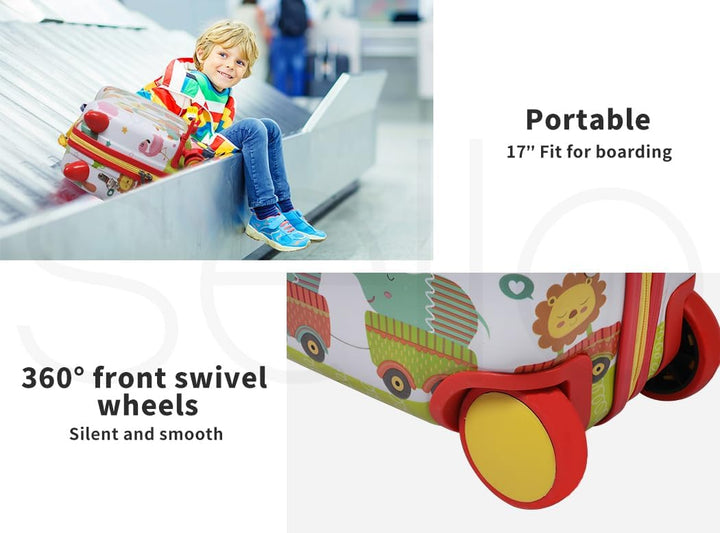 Engaging octopus-patterned children's ride-on scooter suitcase, 360-degree spinning wheels for easy navigation.
