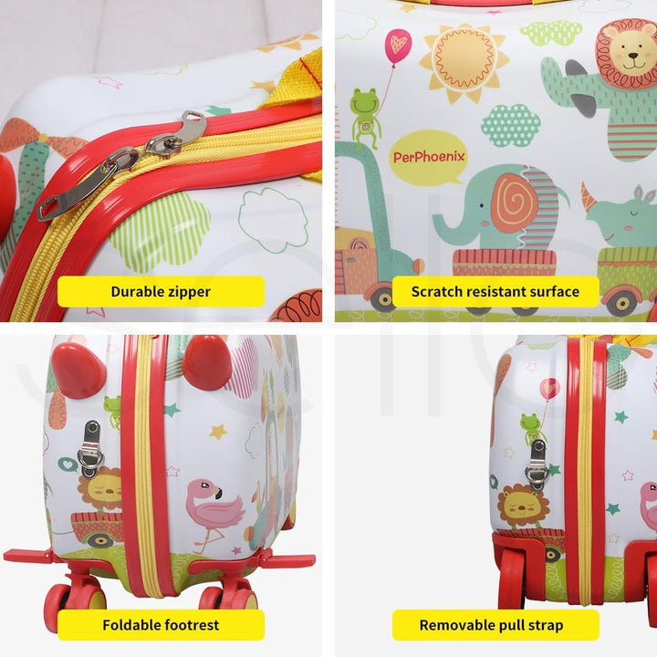 Vibrant octopus pattern children's ride-on scooter suitcase, durable travel bag, 360 wheels for easy airport trips.