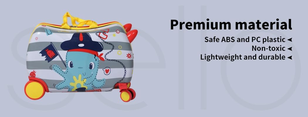 Childrens luggage: 2-in-1 ride-on scooter suitcase, carry-on with 360° wheels, fun octopus pattern.