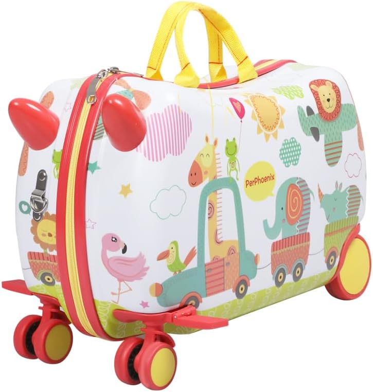 Playful pirate octopus children's ride-on scooter suitcase, carry-on size, 360 wheels for kids' adventures.
