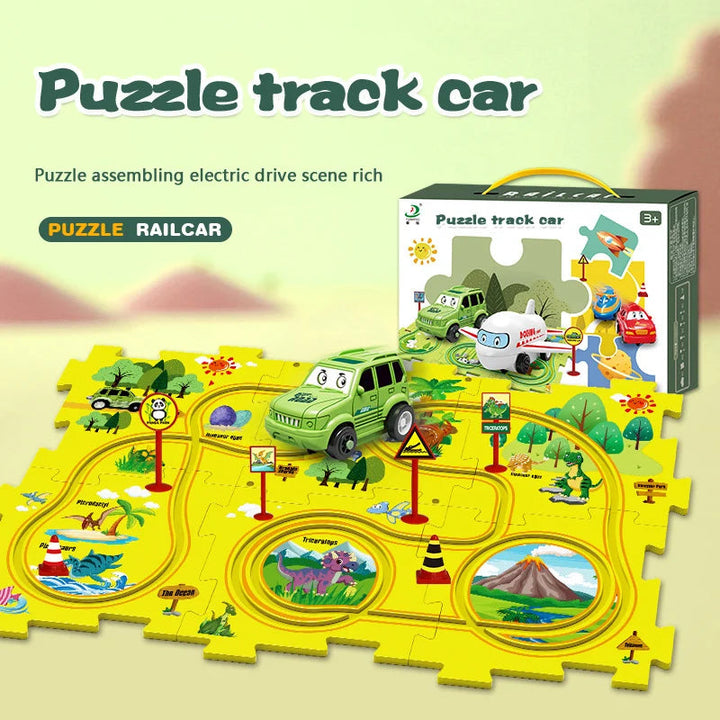 Children's educational track car play set, interactive toy for kids 3+, multiple cars