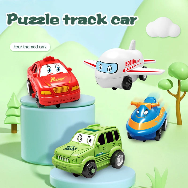 Kids puzzle building set with colorful tracks and car, promotes learning & fine motor skills