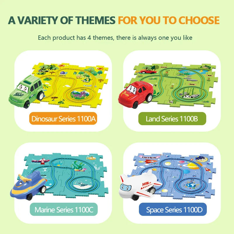 Toddler track car play set featuring bright road pieces and a small toy car, educational gift
