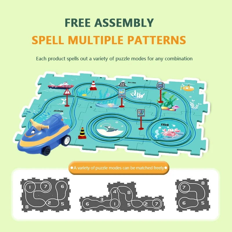 Interactive children's play set: assemble tracks for a car to race on, fun and engaging toy