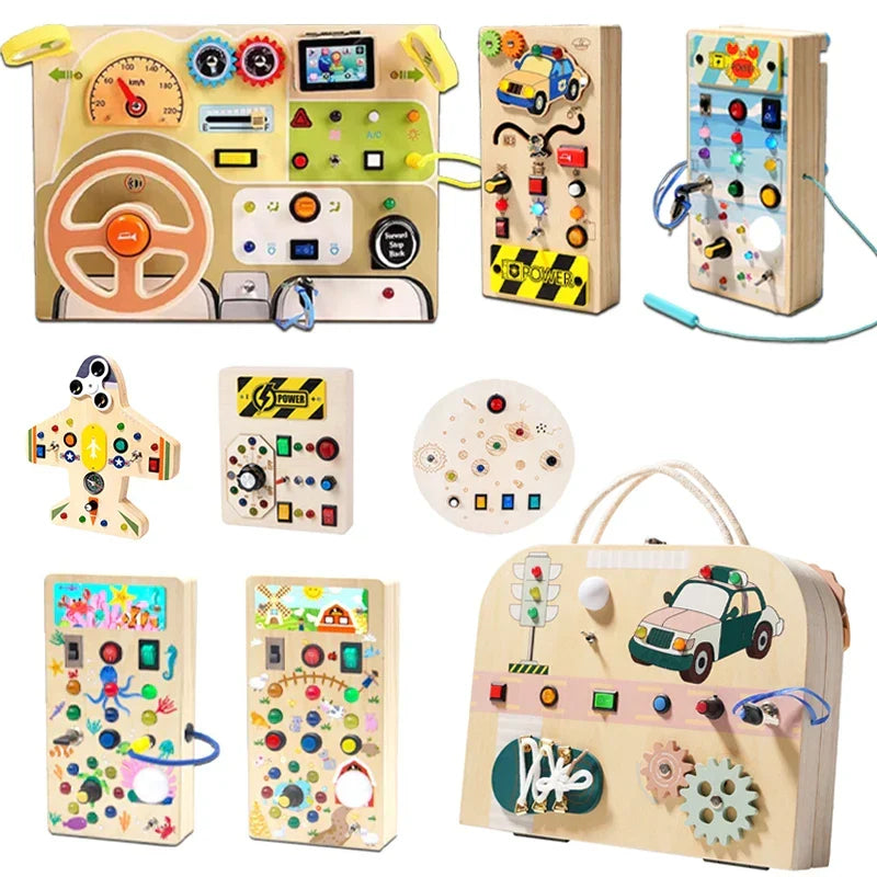 Children's interactive learning activity board for toddlers, promoting fine motor skills.