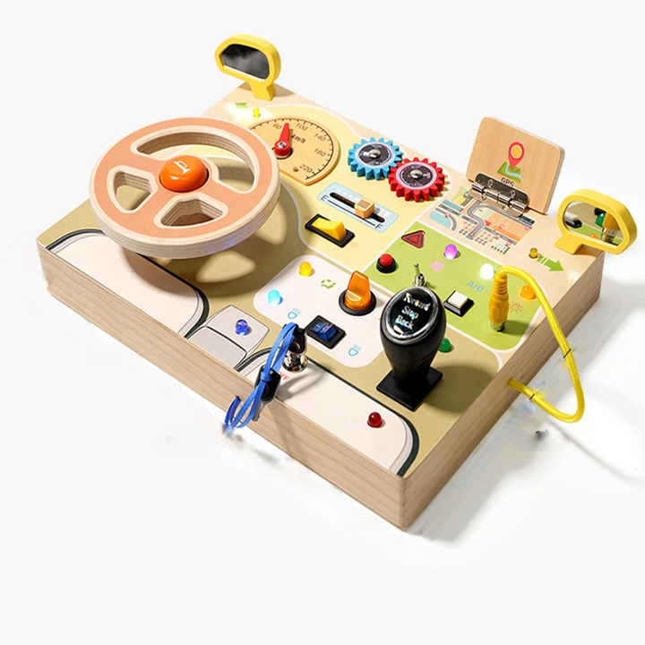 Educational wooden activity board, fostering independence and critical thinking in toddlers.