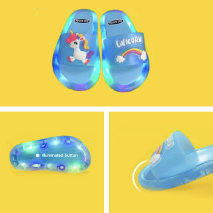 Kids light-up summer slides in green, featuring vibrant LED lights for playtime.