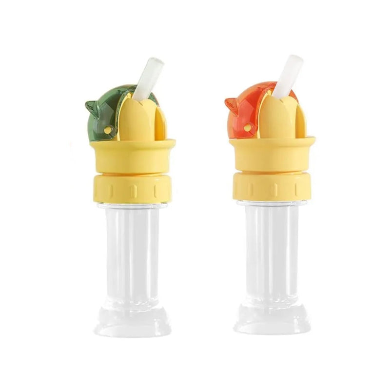 Children's reusable water bottle straw lid, showcasing its durability for active toddler use.
