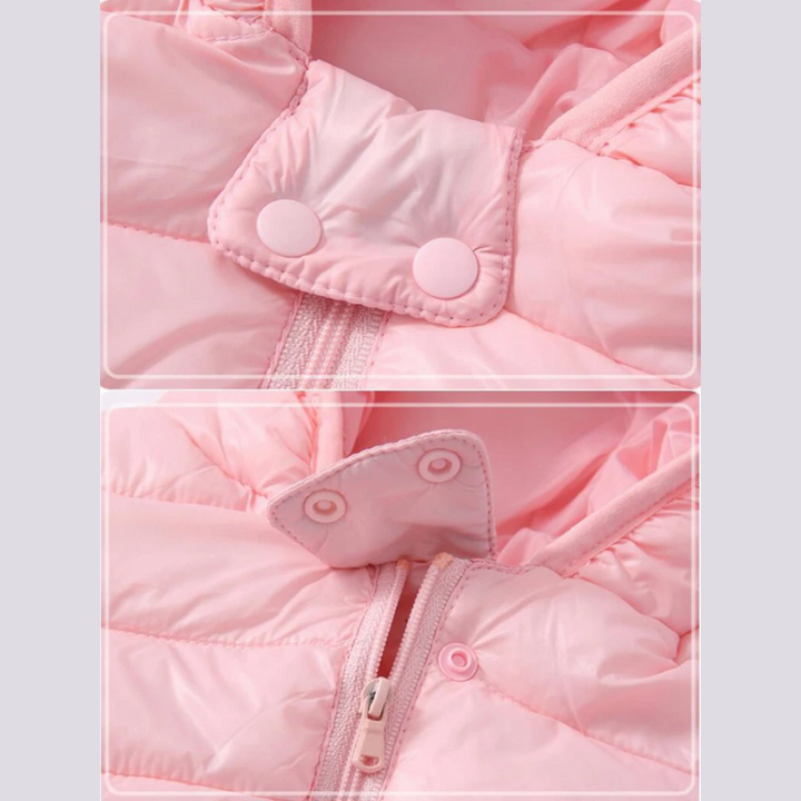 Autumn-ready waterproof kids' jacket, down-style with a cartoon design, ideal for rainy weather.