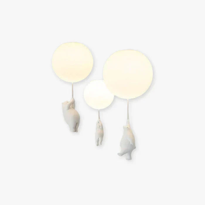 Children's whimsical bear & balloon LED ceiling lamp for nursery decor, soft warm white light.