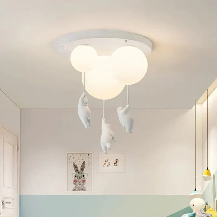 Contemporary whimsical bear & balloon LED ceiling light, stylish and functional nursery decor.