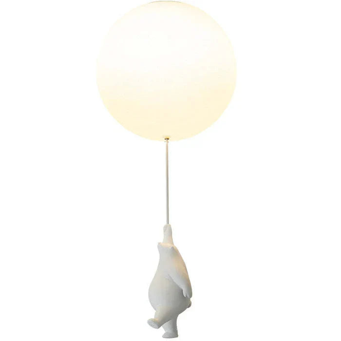 Bear & balloon ceiling lamp installed, casting warm white LED light in a charming children's space.