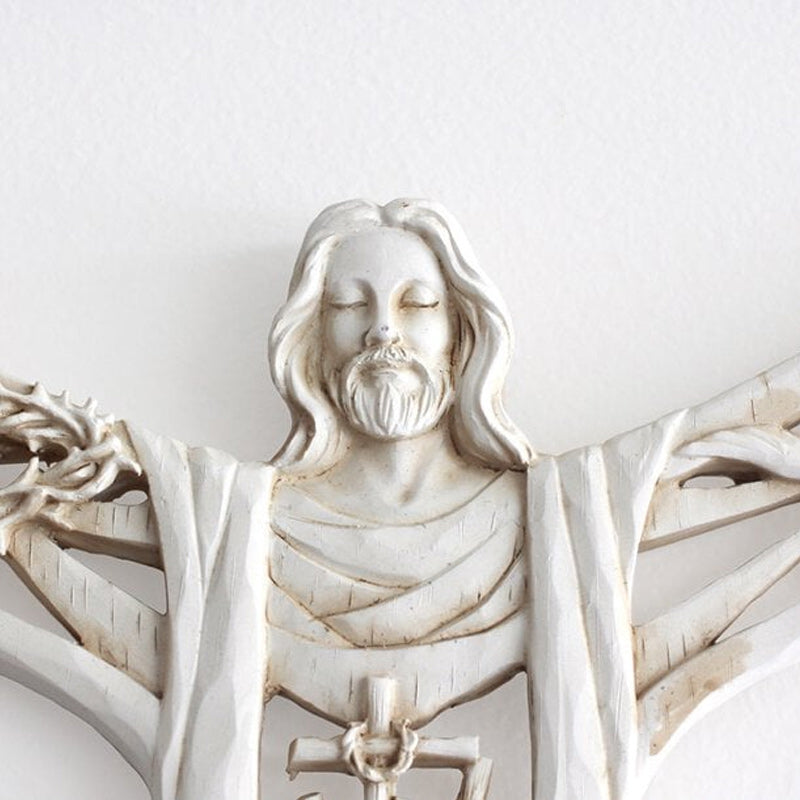 Decorative Christian wall cross, Risen Christ and figures, perfect faith gift, resin art