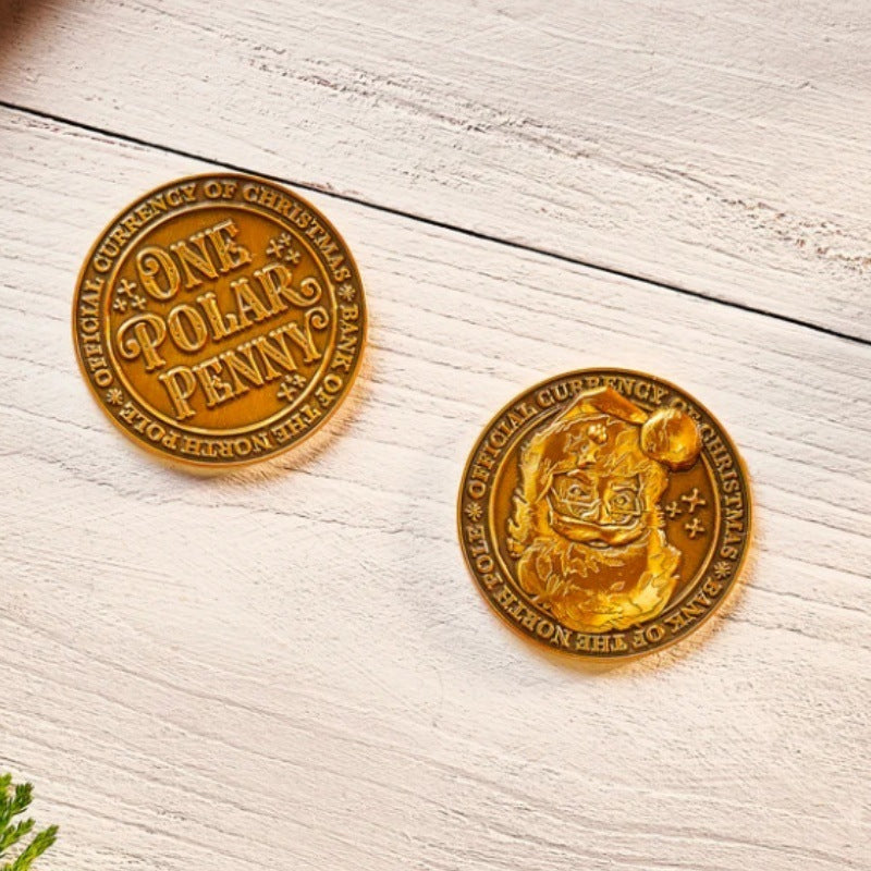 Assortment of Christmas collectible pennies and a velvet carrying pouch, perfect for North Pole fans