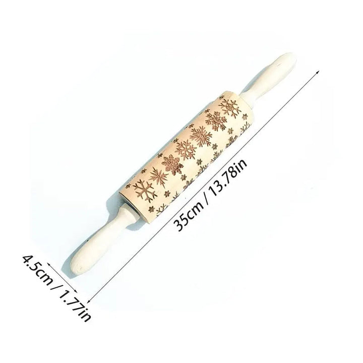 Christmas Patterned Wooden Rolling Pin, ideal for creating beautiful festive cookies and pastries.