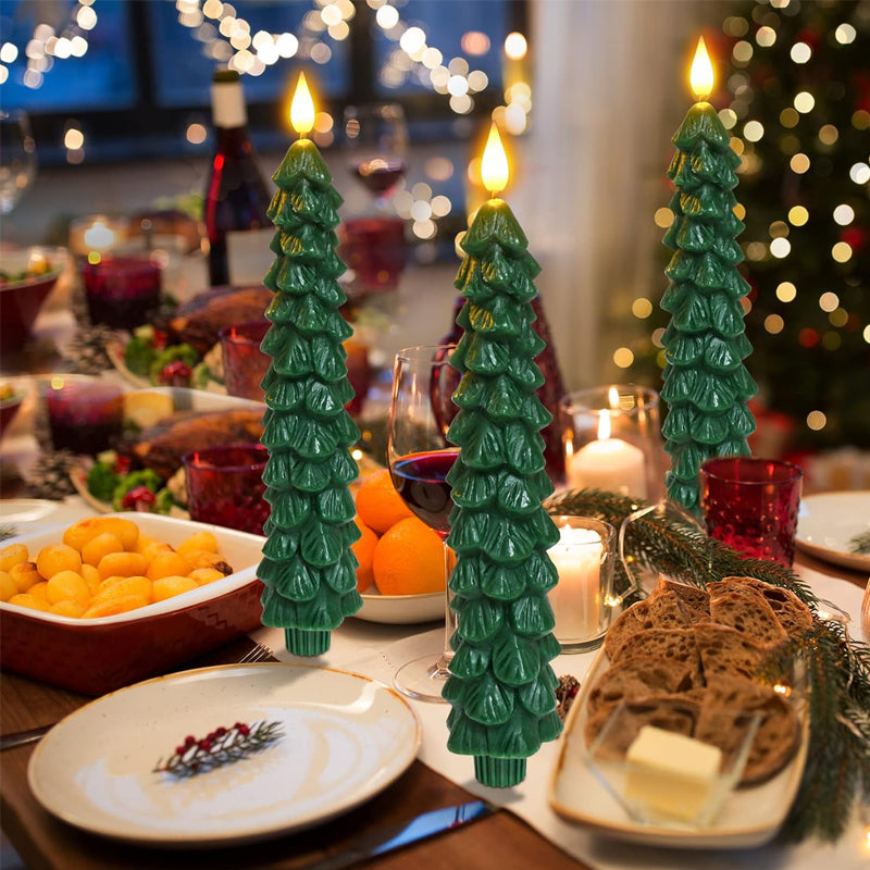 Christmas Tree LED candles glowing softly in a decorated holiday living room