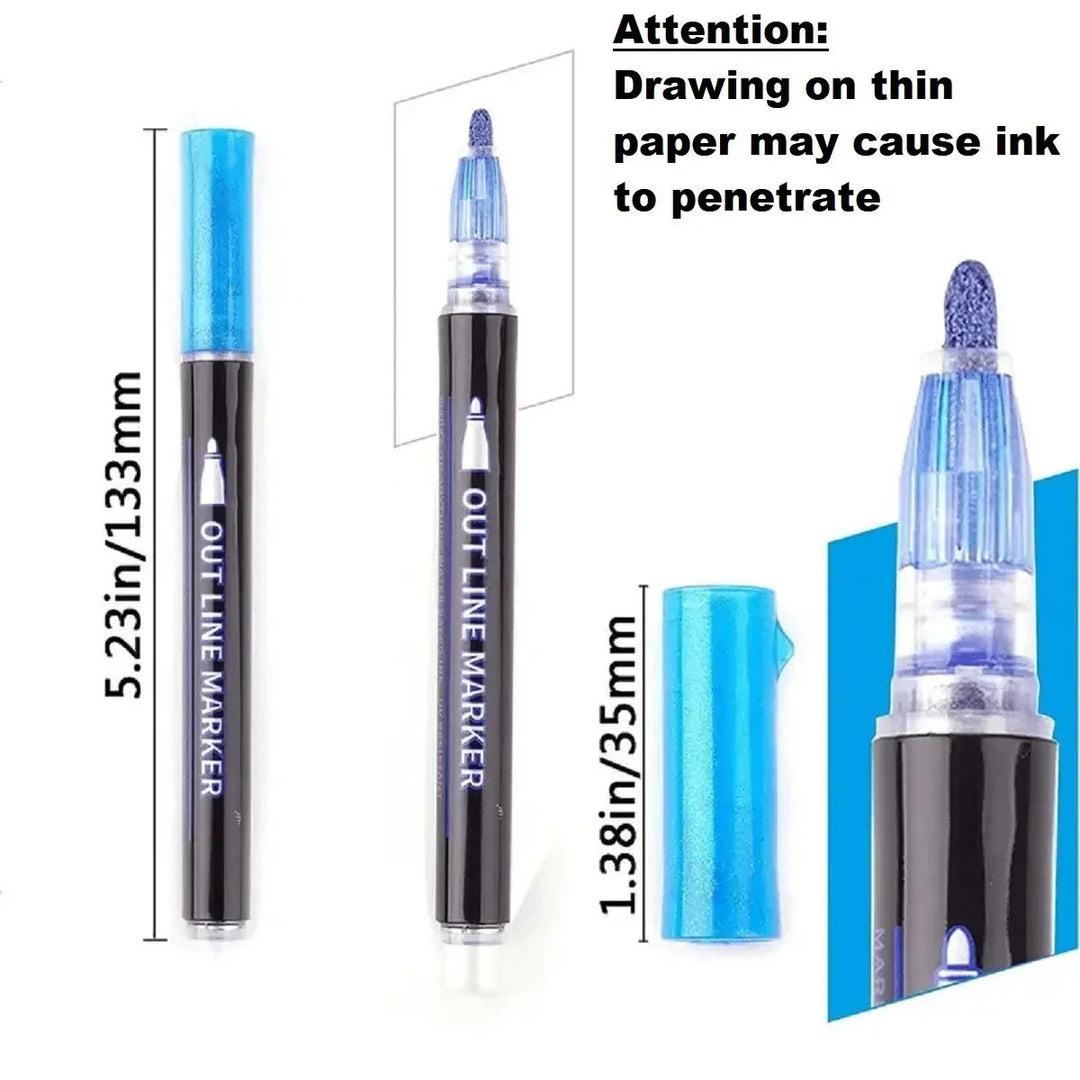 Vibrant metallic outline markers, Chromara dual line pens for striking art, drawing, and DIY projects.