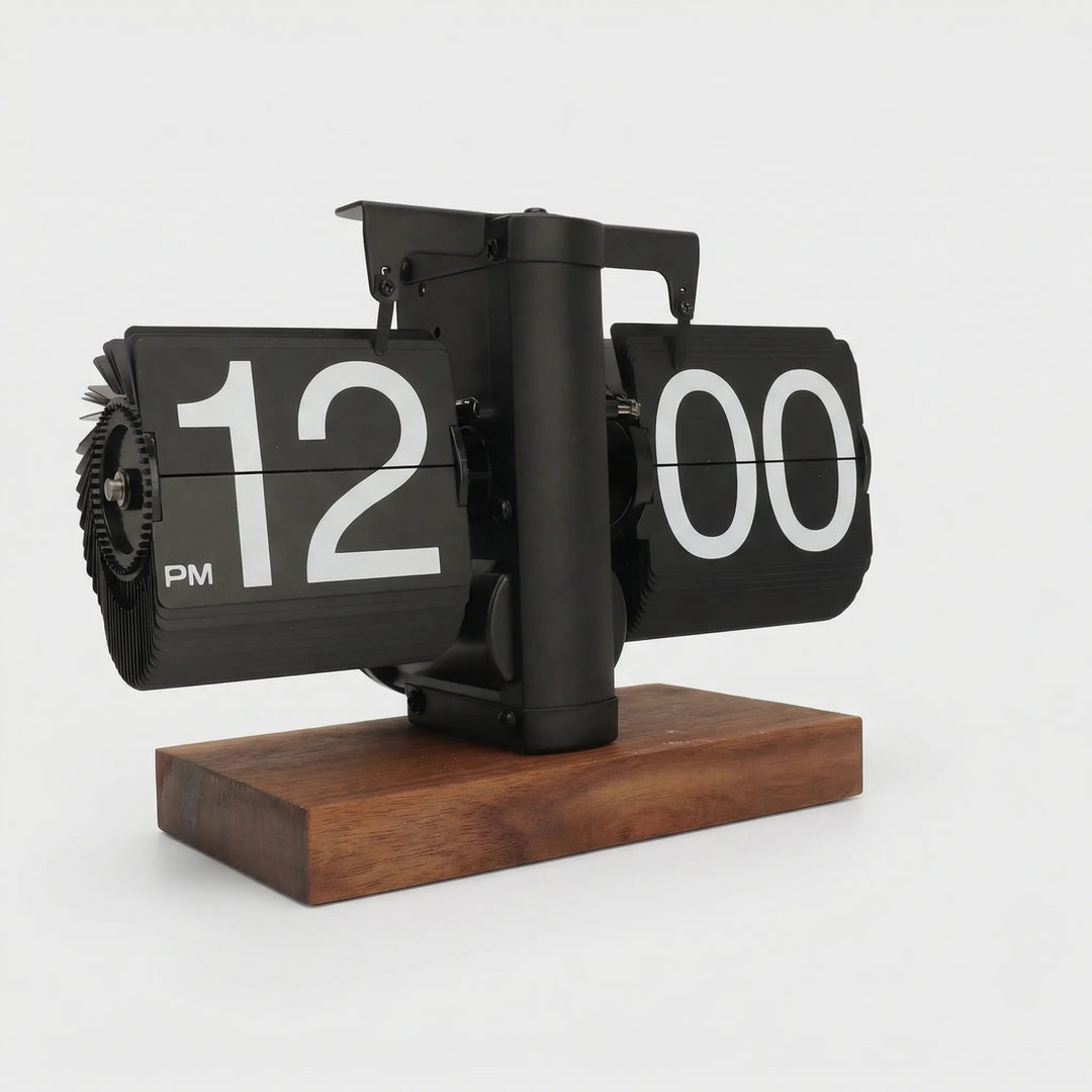 Elegant silent flip clock, mechanical display, a timeless vintage desk accessory for home or office.